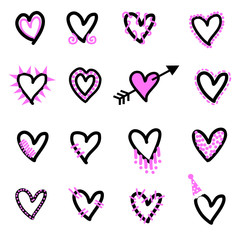 Many hearts shape hand drawing.