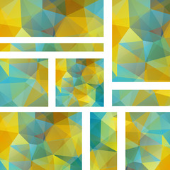 Set abstract polygonal background for site brochure, banner. Yellow, blue, green colors. 