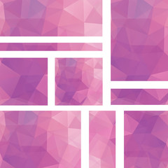 Low poly background set. Geometric polygonal design. Pink color. 