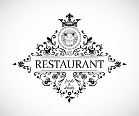 Monogram design for Restaurant. Luxury Logo template for Restaurant. Vintage frame template. Vector illustration.