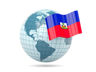 Globe with flag of haiti