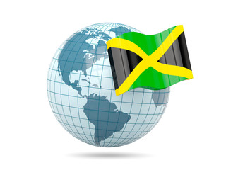 Globe with flag of jamaica