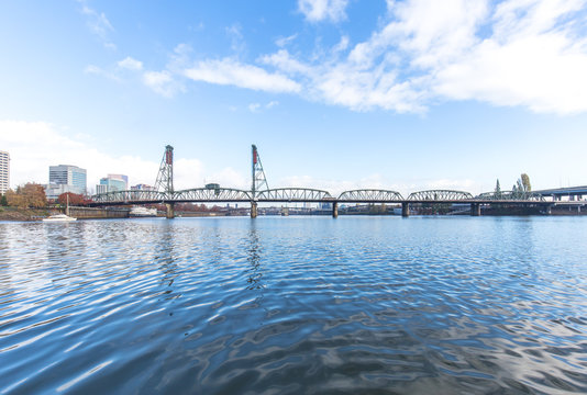 Steel Bridge Over Water In Portland