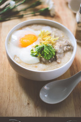rice porridge with ground pock vintage tone with white flowers o