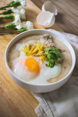 rice porridge with ground pock vintage tone with white flowers o