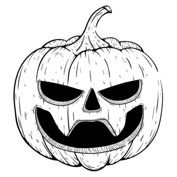 Black And White Scary Vampire Halloween Pumpkin In Sketchy Style