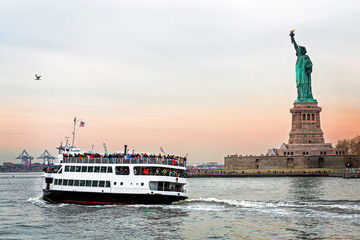 The Statue of Liberty as seen on a Cruise on the Hudson River of New York.