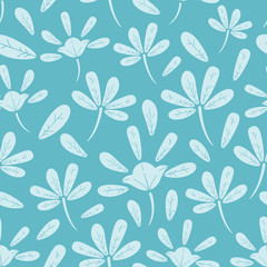 Seamless Pattern Of Abstract Flower And Leaf With Blue Background