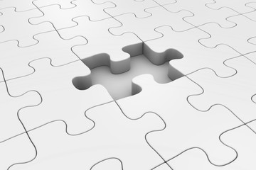 Fototapeta premium White Jigsaw Puzzle with Missing Piece