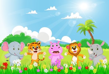 Naklejka premium illustration of happy Wild Animal in a beautiful garden