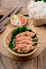 grilled pork with sweet spicy sauce and sticky rice