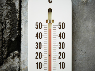 Closeup thermometer showing temperature in degrees Celsius