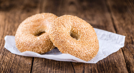 Sesame Bagels on wooden background