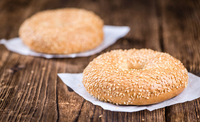 Sesame Bagels on wooden background