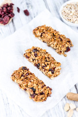 Homemade Granola Bars with Peanuts and Cranberries (selective fo