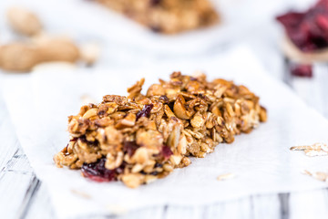 Homemade Granola Bars with Peanuts and Cranberries (selective fo