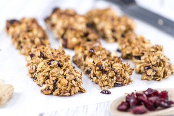 Homemade Granola Bars with Peanuts and Cranberries (selective fo