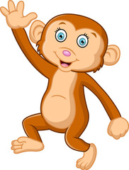 Cartoon cute monkey waving