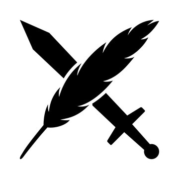 The pen / feather quill is mightier than the sword flat icon for apps and websites