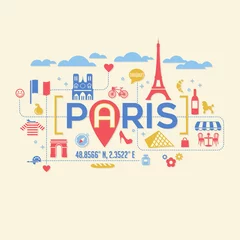Deurstickers Paris France icons and typography design for cards, banners, t-shirts, posters © TeddyandMia