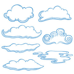 Set Of Unique Cloud With Outline And Sketchy Style