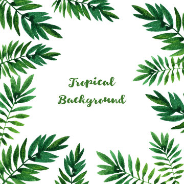 vector background with watercolor green leaves