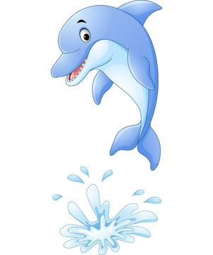 Cute cartoon dolphin jumping out of water