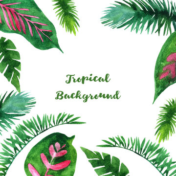 vector background with watercolor green leaves