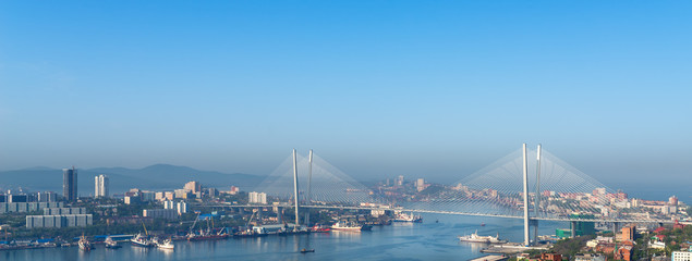 Vladivostok cityscape daylight view. Panorama.