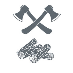 Camping flat icons. Firewood,  ax and campfire symbols