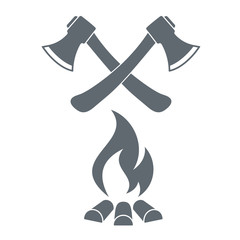 Camping flat icons. Firewood,  ax and campfire symbols