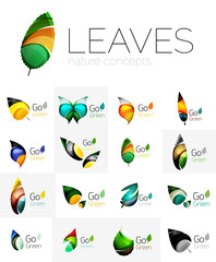 Abstract geometric leaves, company logo collection, nature icon set
