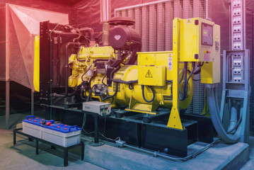 Close up diesel generator unit has a unit mounted radiator and f