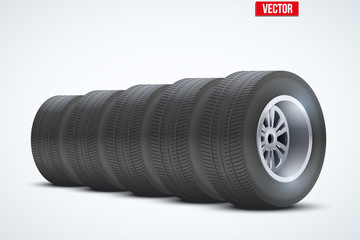 Row of Car tires at warehouse