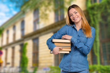 young girl with books