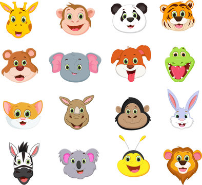 illustration of cute animal face cartoon collection