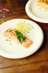 Fried salmon fillet