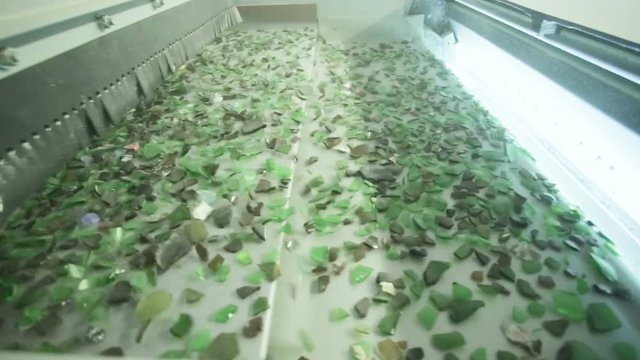 Sorting  cullet. Glass recicling. Renewable production