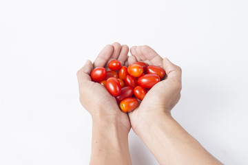 hand holding tomatoes cherry