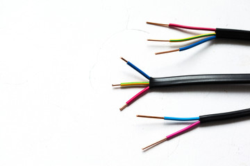 Electric screened cable with many wires isolated on white