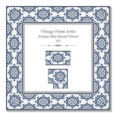 Vintage 3D frame 393 Antique Blue Round Flower
