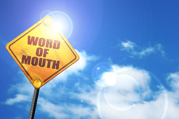 word of mouth, 3D rendering, a yellow road sign