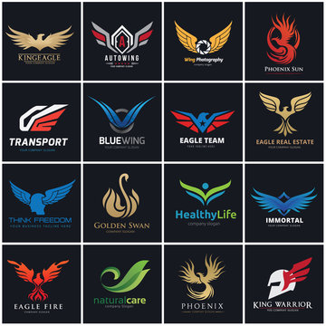 Animal logo collection,Eagle Logo set,bird logo,Phoenix logo,Vector Logo template