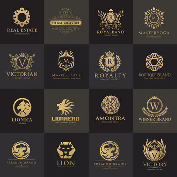 Luxury royal crest logo collection design for hotel and fashion brand identity.