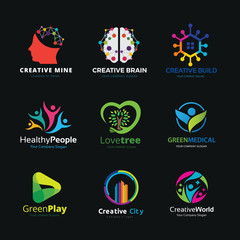 People & family logo set. Creative idea logo. brain logo.eco and green logo collection,arts and kids logo,education logo, vector logo template.