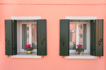 twin balconies from Burano island, Venice