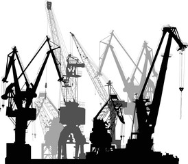 industrial cranes group isolated on white