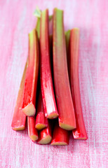 rhubarb on wooden surface