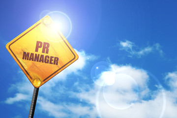 pr manager, 3D rendering, a yellow road sign