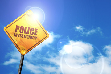 police investigator, 3D rendering, a yellow road sign